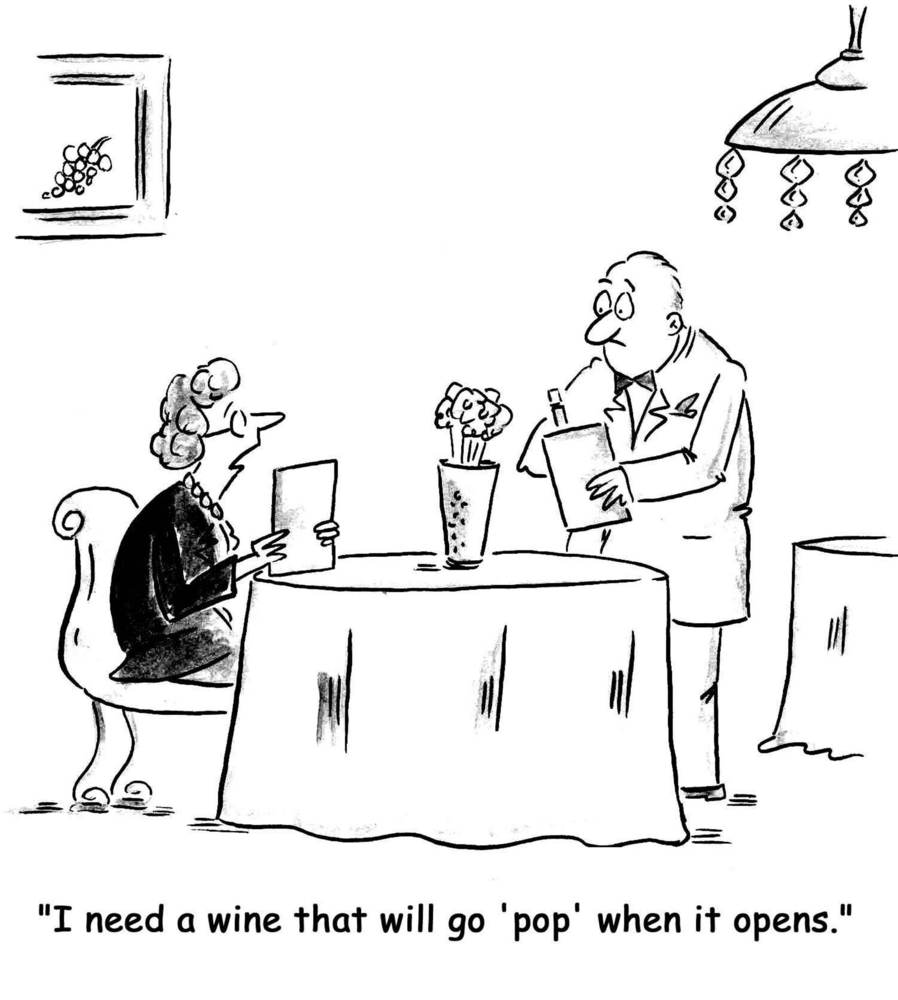 cartoon wine ordering at restaurant